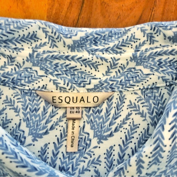 ESQUALO Pattern Silky Pastel Blue Boho Lightweight Button Down Blouse Shirt. - Picture 2 of 15